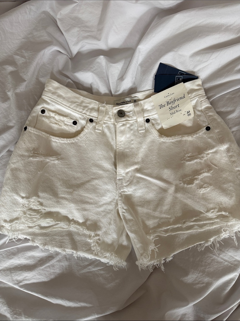 Abercombie Boyfriend Shorts - White Distressed